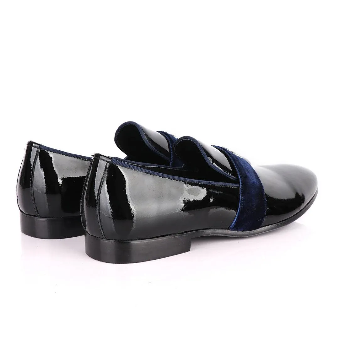 Billionaire Patent Wetlips Black with Blue Tape Loafers Shoe