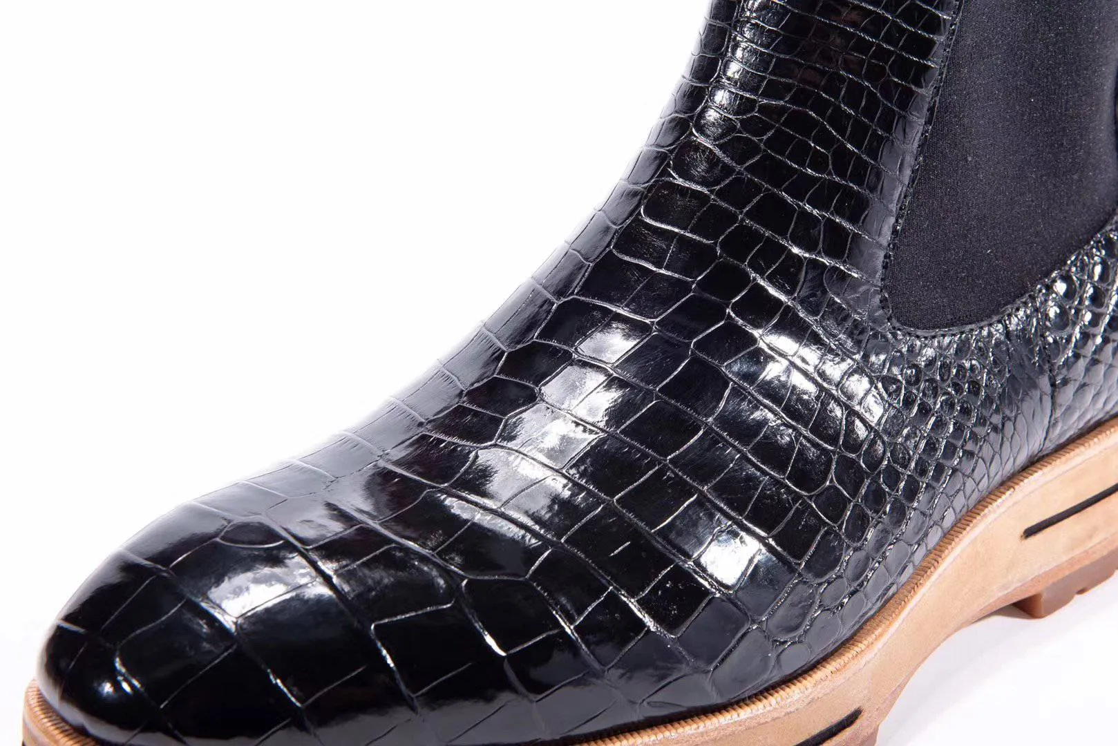 Crocodile Shoes Men's Chelsea Boots, Genuine Crocodile Skin Leather Non-Slip Casual Dress Ankle Boots Black