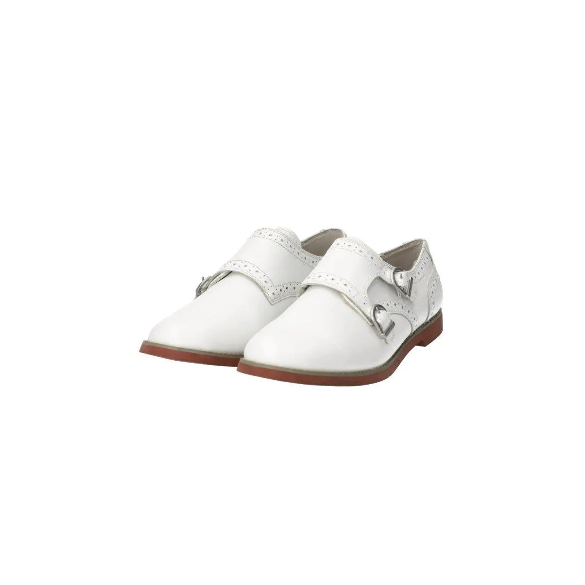 Eastland Goldie Monk Strap Loafers Fabric White Colour For Women