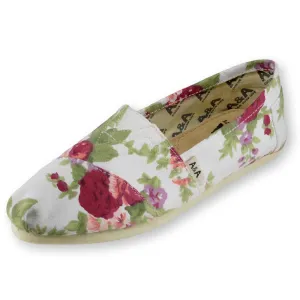 Floral White Canvas Slip On Shoes for Women