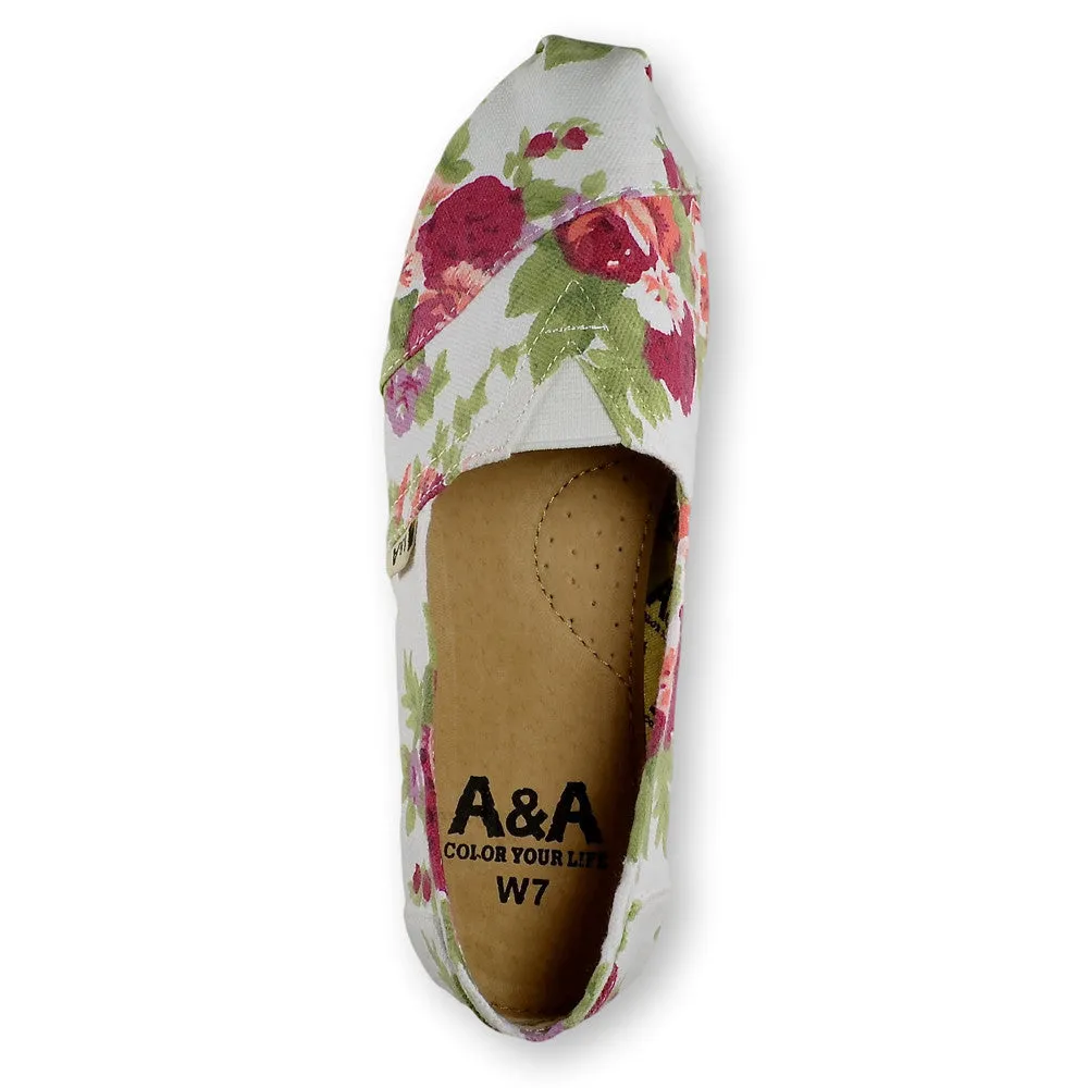 Floral White Canvas Slip On Shoes for Women