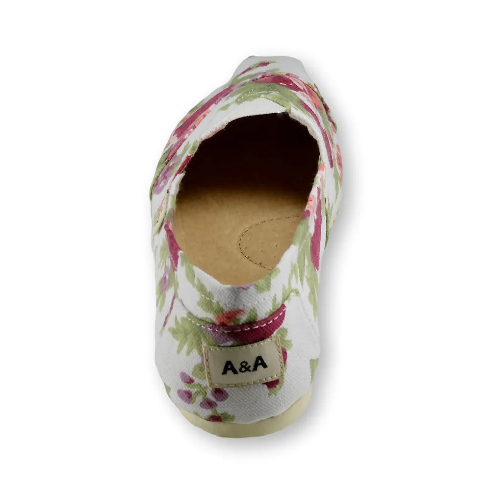 Floral White Canvas Slip On Shoes for Women