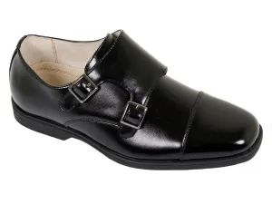 Florsheim 23889 Leather Boy's Shoe - Double Monk Strap -  Cap Toe - Black