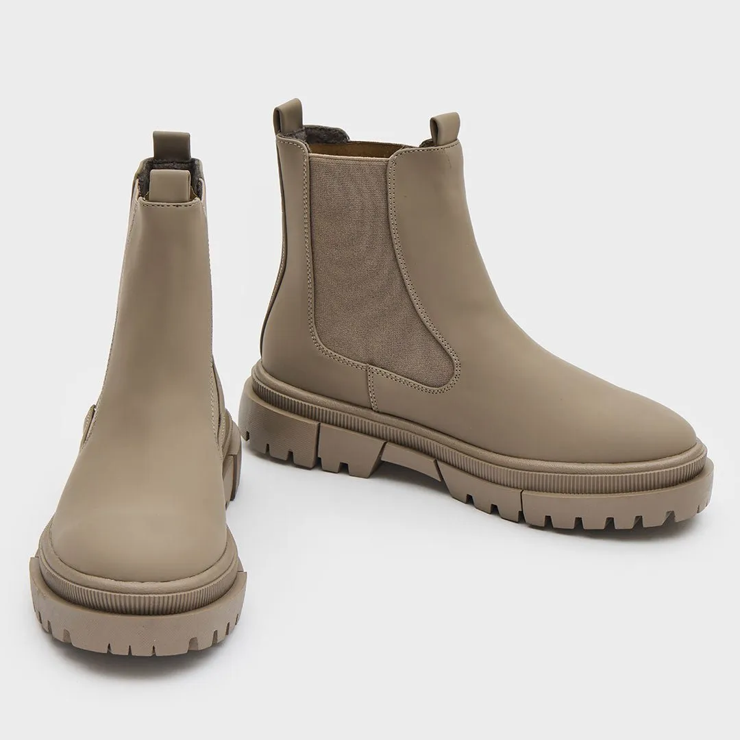 Ladies Taupe Chunky Chelsea Boot