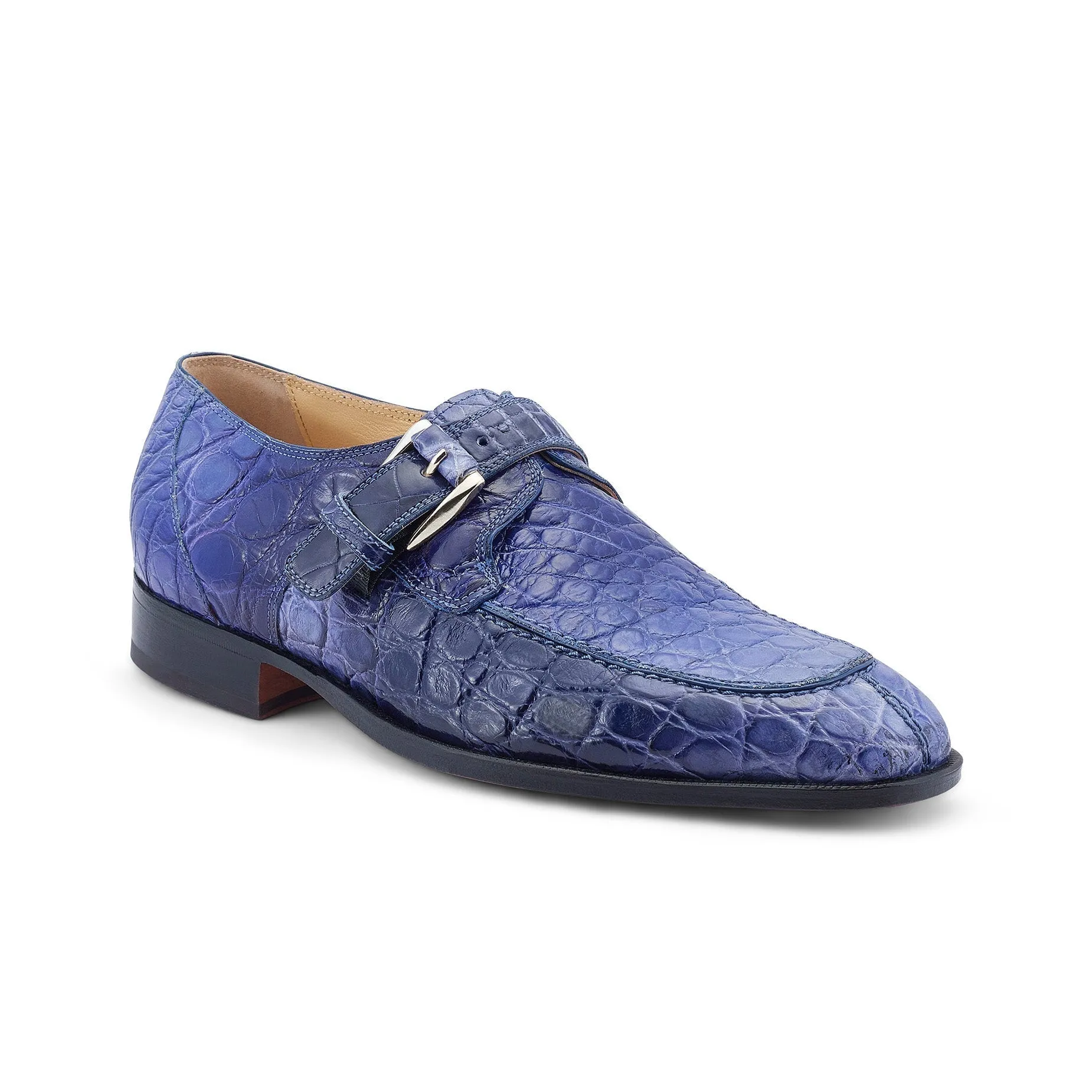 Mauri Minister 3232 Men's Shoes Multi Blue Exotic Alligator Split-Toe Monk-Strap Loafers (MA5532)