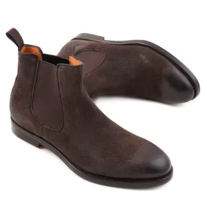 Santoni Chelsea Boots in Brown Waxed Suede