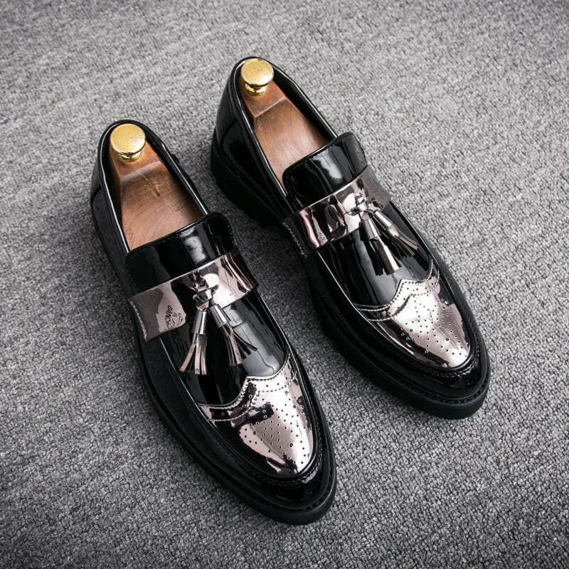 Shiny Black Patent Leather Casual Moccasin Loafers for Men