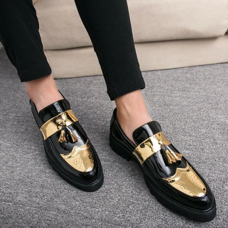 Shiny Black Patent Leather Casual Moccasin Loafers for Men