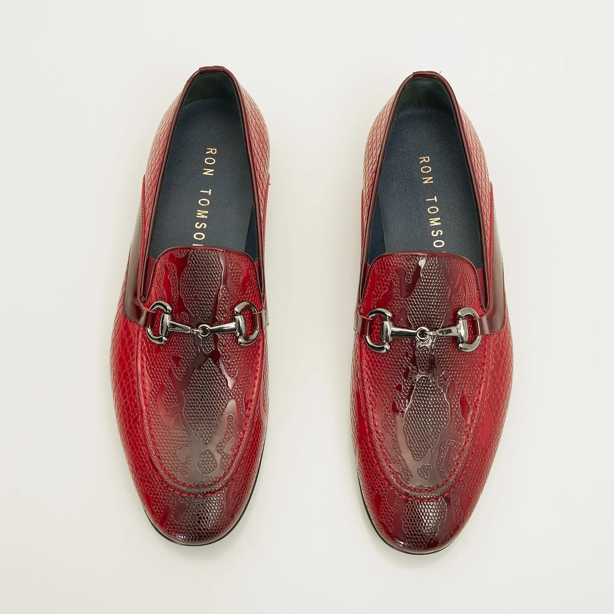 Snake Embossed Leather And Silver Metal Bit Loafer - Valentine Red