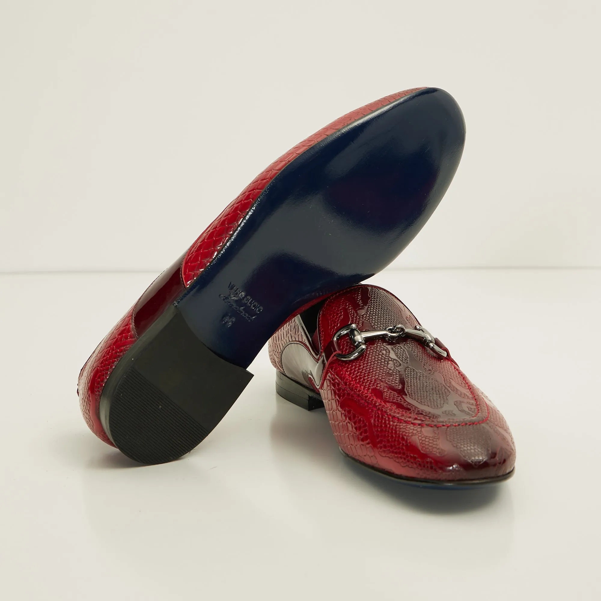 Snake Embossed Leather And Silver Metal Bit Loafer - Valentine Red