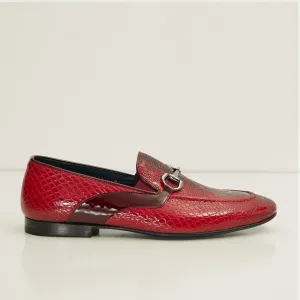 Snake Embossed Leather And Silver Metal Bit Loafer - Valentine Red