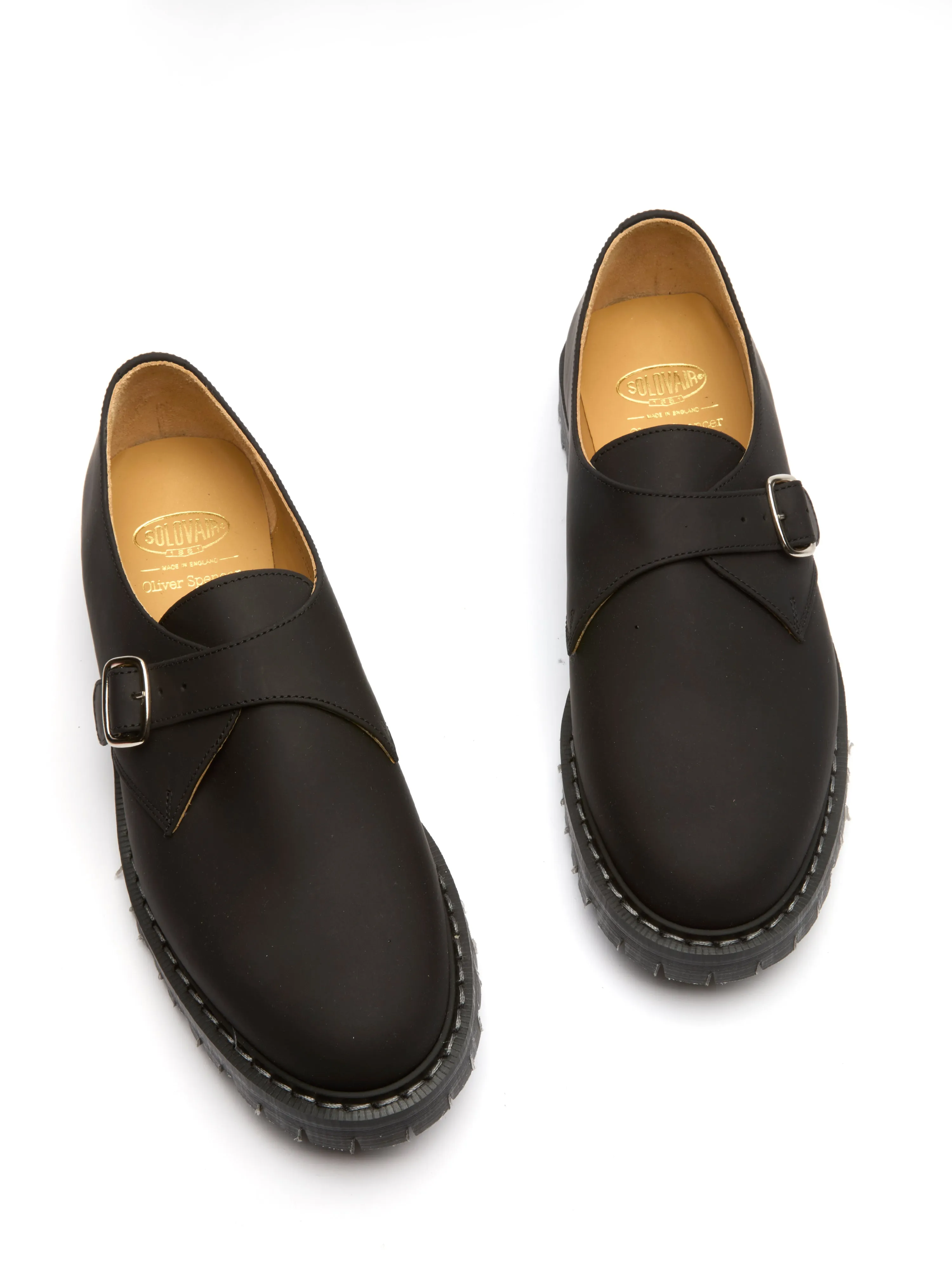 Solovair x Oliver Spencer Monk Strap Shoe Black Greasy