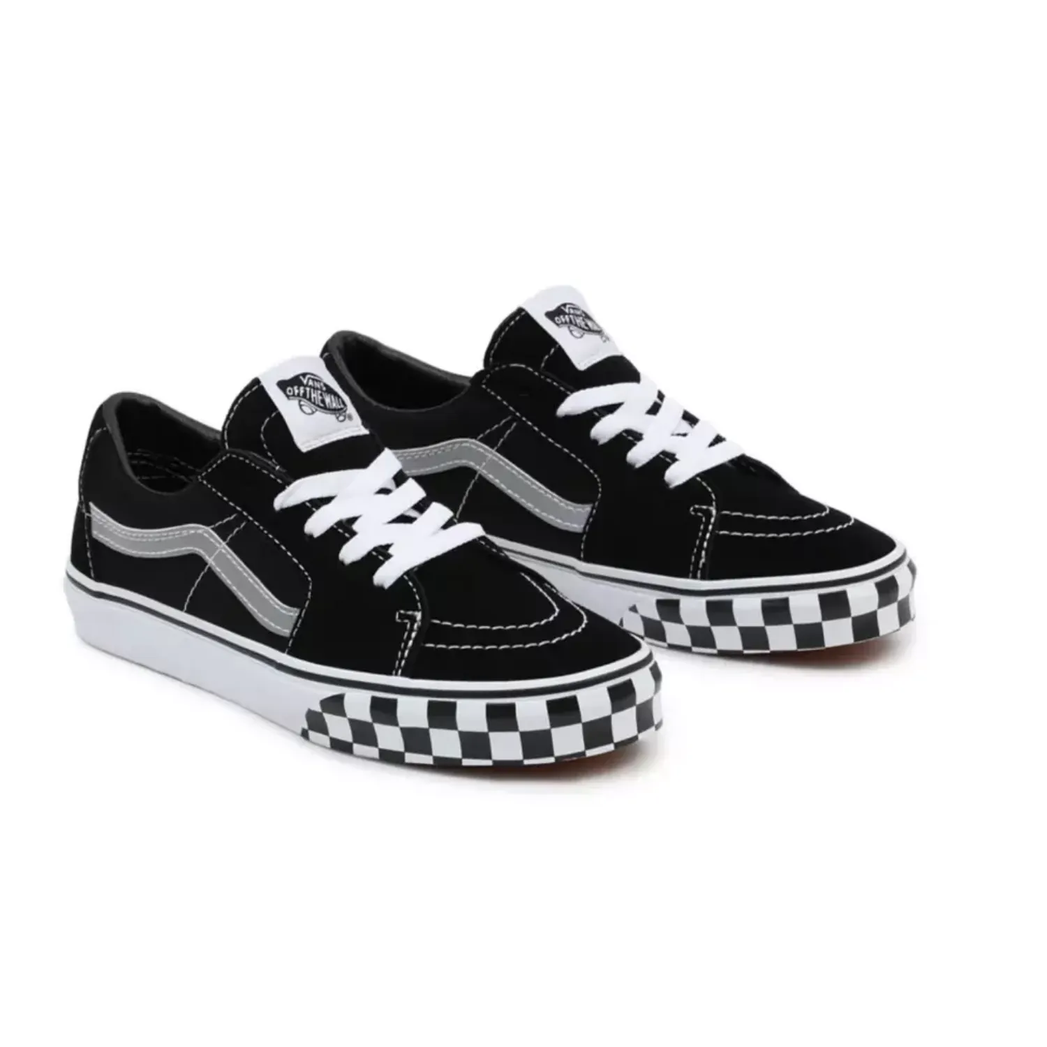 Vans Sk8-Low (Reflective Sidestripe) Checkerboard/Black Youth Shoes