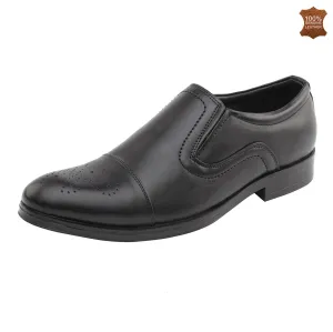 Vardhra Men 100% Genuine Leather - Formal Brogue Slip-on Dress Shoes - Black