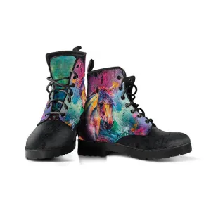 Watercolor Horses  Memory Foam Boots | All Season Lace Up Boots | Vegan Leather Combat Boot by Manifestie